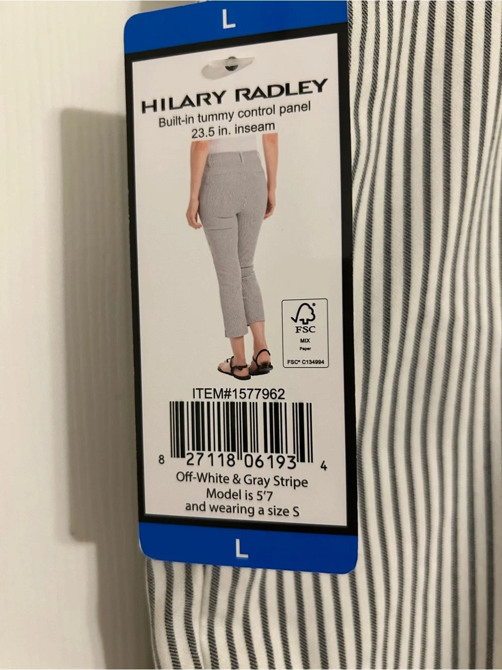 Hilary Radley Gray & White Striped Cropped‎ Chinos